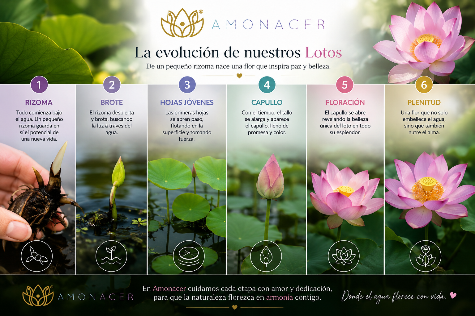 Infografía: la evolución de los lotos, del rizoma a la plenitud