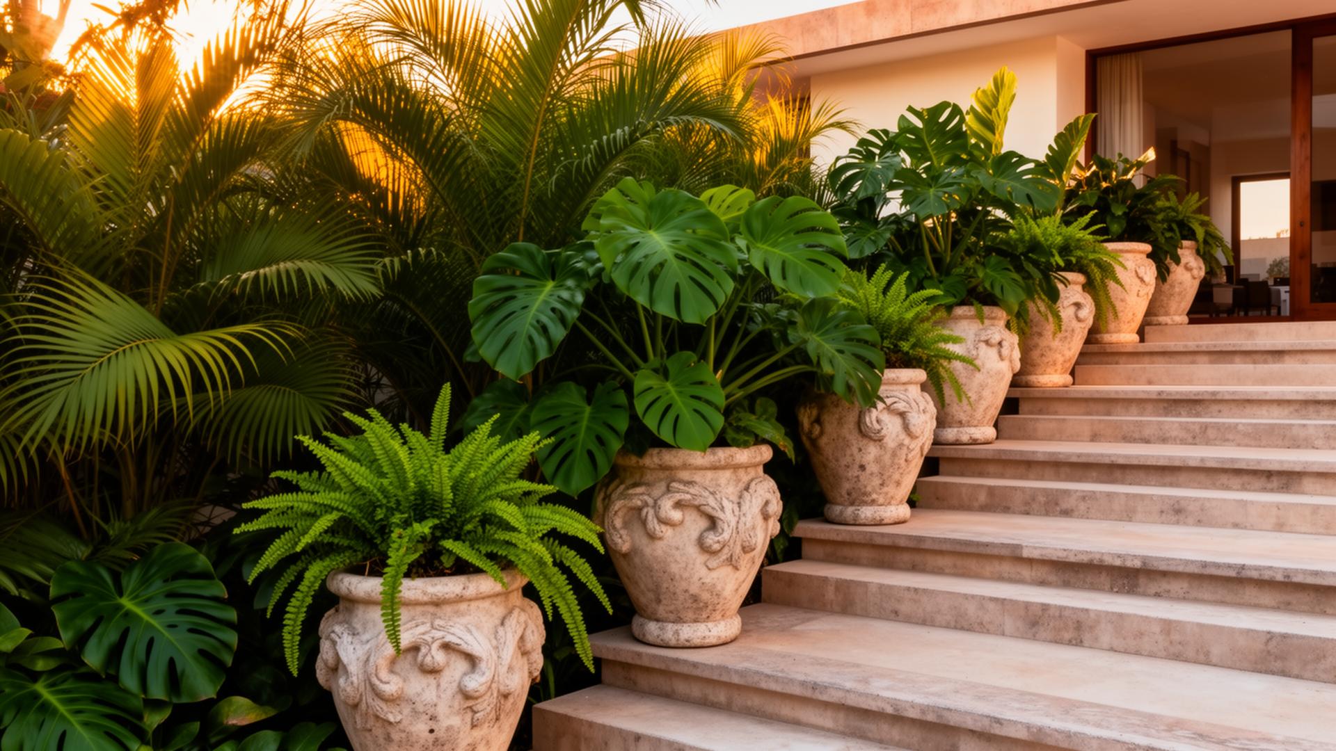 Composición tropical — Escalinata · Puerto Aventuras